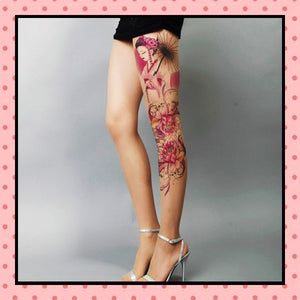 Tatouage éphémère femme, tatouage temporaire, faux tattoo, motif geisha ombrelle