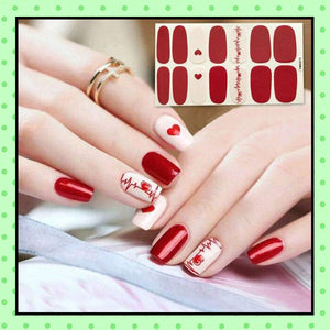 stickers d'ongles, nail patch, nail art, vernis à ongles rouge coeur