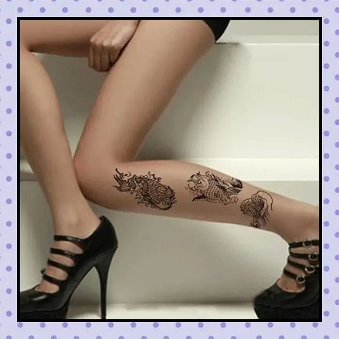 Collant effet tatouage tattoo tights motif carpe Koï 
