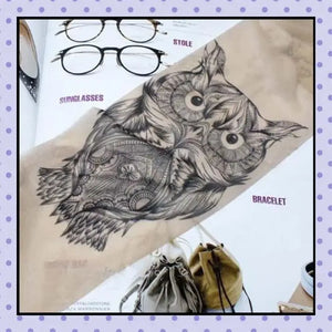 Collant effet tatouage tattoo tights motif hibou chouette oiseau owl