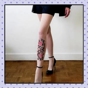 Collant effet tatouage tattoo tights motif tribal roses rouges