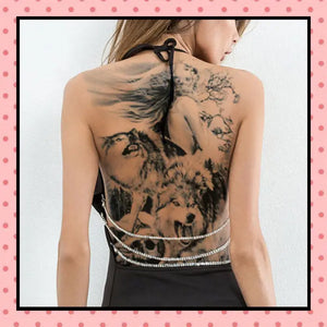 Tatouage éphémère femme, tatouage temporaire, faux tattoo, motif loup black and grey