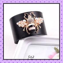 bijoux fantaisie, accessoires femmes,  bracelet cuir, strass, motif abeille