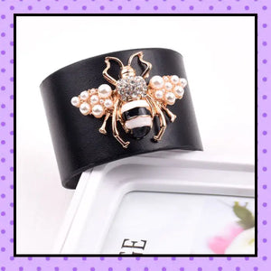 bijoux fantaisie, accessoires femmes,  bracelet cuir, strass, motif abeille