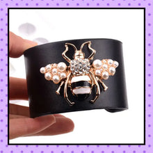 bijoux fantaisie, accessoires femmes,  bracelet cuir, strass, motif abeille