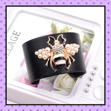 bijoux fantaisie, accessoires femmes,  bracelet cuir, strass, motif abeille