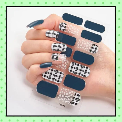 stickers d'ongles, nail patch, nail art, vernis à ongles bleu écossais