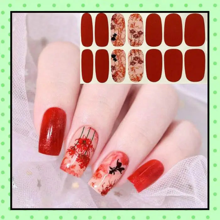 Stickers Nail Art Fleurs Rouges Et Blanches – Autocollants Pour Ongles, Neuf, Fabriqué En France