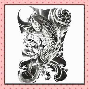 Tatouage éphémère femme, tatouage temporaire, faux tattoo, motif carpe black and grey