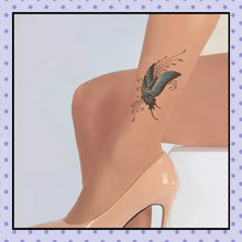 Collant effet tatouage tattoo tights motif papillon bleu
