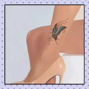 Collant effet tatouage tattoo tights motif papillon bleu