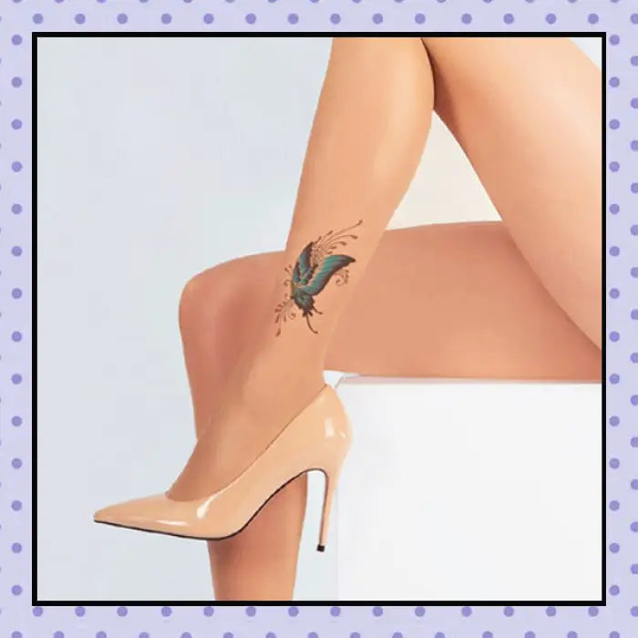 Collant effet tatouage tattoo tights motif papillon bleu