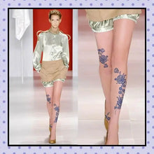 Collant effet tatouage tattoo tights motif fleur rose bleue 