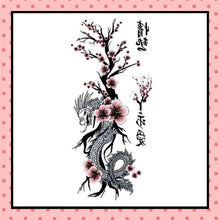 Tatouage éphémère femme, tatouage temporaire, faux tattoo, motif dragon fleurs de cerisiers