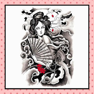 Tatouage éphémère femme, tatouage temporaire, faux tattoo, motif geisha éventail