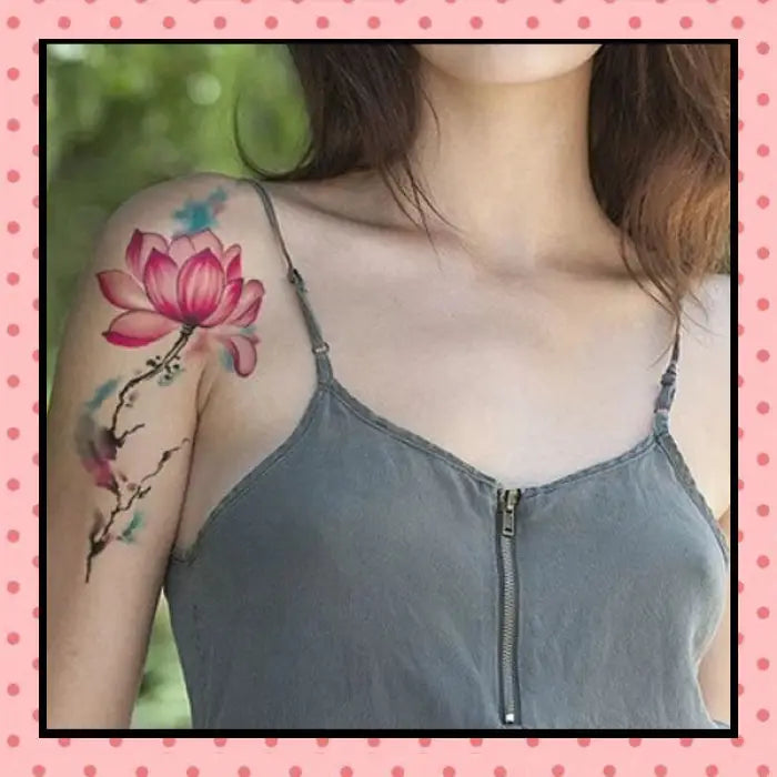 Tatouage éphémère femme, tatouage temporaire, faux tattoo, motif  fleur de lotus rose