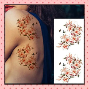 Tatouage éphémère femme, tatouage temporaire, faux tattoo, motif fleurs de pêcher rose