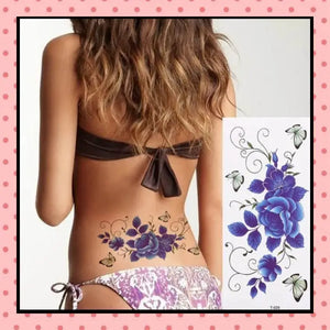Tatouage éphémère femme, tatouage temporaire, faux tattoo, motif rose bleue old school