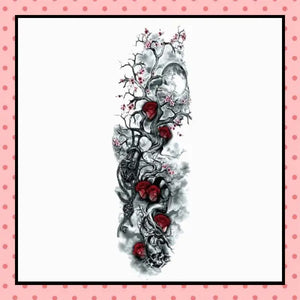 Tatouage éphémère femme, tatouage temporaire, faux tattoo, motif roses tête de mort