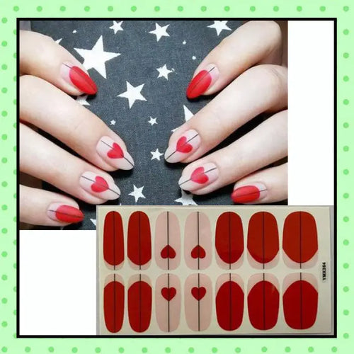 stickers d'ongles, nail patch, nail art, vernis à ongles rouge coeur