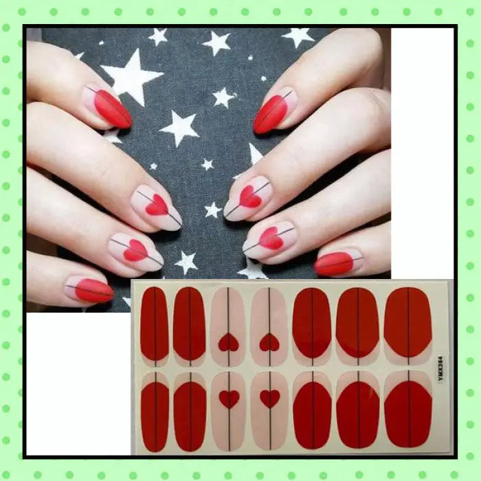 stickers d'ongles, nail patch, nail art, vernis à ongles rouge coeur
