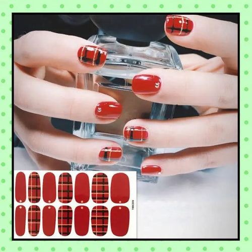 stickers d'ongles, nail patch, nail art, vernis à ongles rouge écossais