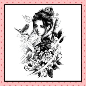 Tatouage éphémère femme, tatouage temporaire, faux tattoo, geisha katana