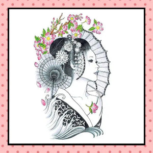 Tatouage éphémère femme, tatouage temporaire, faux tattoo, geisha ombrelle