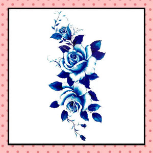 Tatouage éphémère femme, tatouage temporaire, faux tattoo, motif rose bleue old school