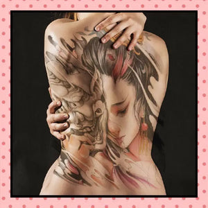 Tatouage éphémère femme, tatouage temporaire, faux tattoo, motif geisha masque Hannya