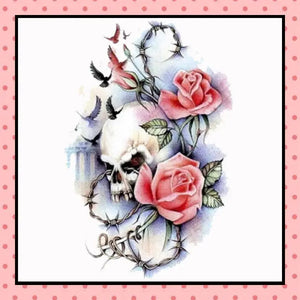 Tatouage éphémère femme, tatouage temporaire, faux tattoo, motif roses tête de mort