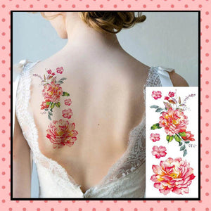 Tatouage éphémère femme, tatouage temporaire, faux tattoo, motif pivoines roses