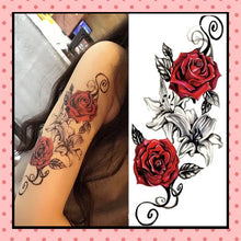 Tatouage éphémère femme, tatouage temporaire, faux tattoo, motif rose old school