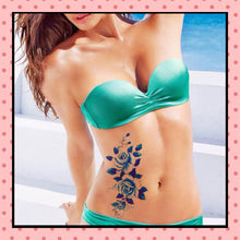 Tatouage éphémère femme, tatouage temporaire, faux tattoo, motif rose bleue old school