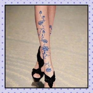 Collant effet tatouage tattoo tights motif fleurs de lotus 