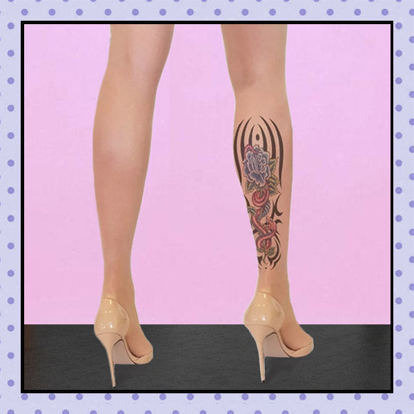Collant effet tatouage tattoo tights motif tribal Rose et serpent