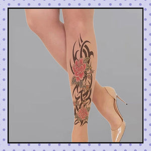 Collant effet tatouage tattoo tights motif tribal roses rouges