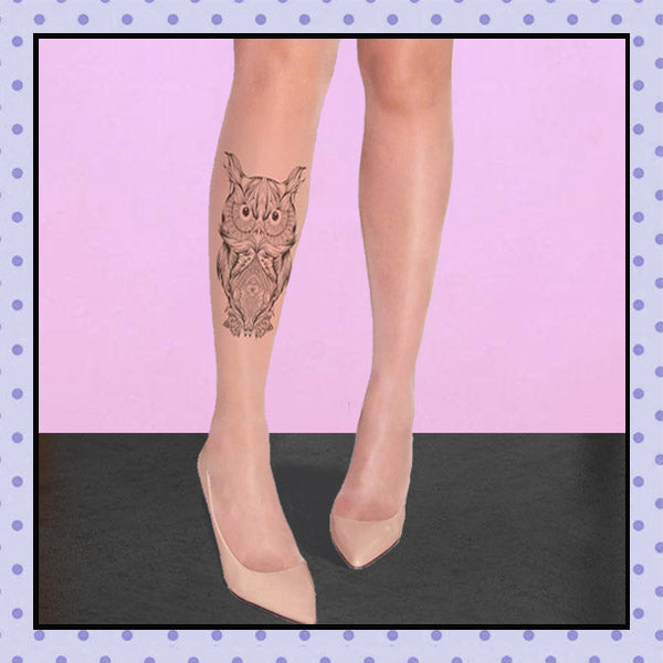 Collant effet tatouage tattoo tights motif hibou chouette oiseau owl