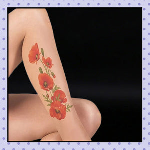 Collant effet tatouage tattoo tight motif coquelicots poppy