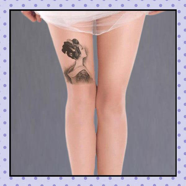 Collant effet tatouage tattoo tights motif geisha