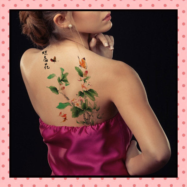 Tatouage éphémère femme, tatouage temporaire, faux tattoo, motif fleurs de pêcher papillons