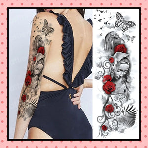 Tatouage éphémère femme, tatouage temporaire, faux tattoo, motif ange à la rose
