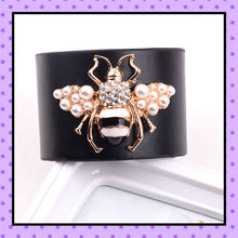bijoux fantaisie, accessoires femmes,  bracelet cuir, strass, motif abeille