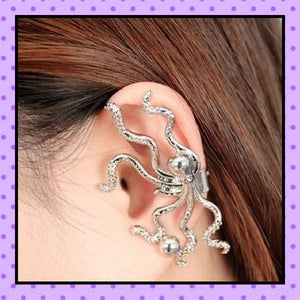Bijoux d'oreille, faux piercing d'oreille, bijoux fantaisie, faux piercing hélix cartilage, ear cuff, accessoires femmes, motif pieuvre octopus