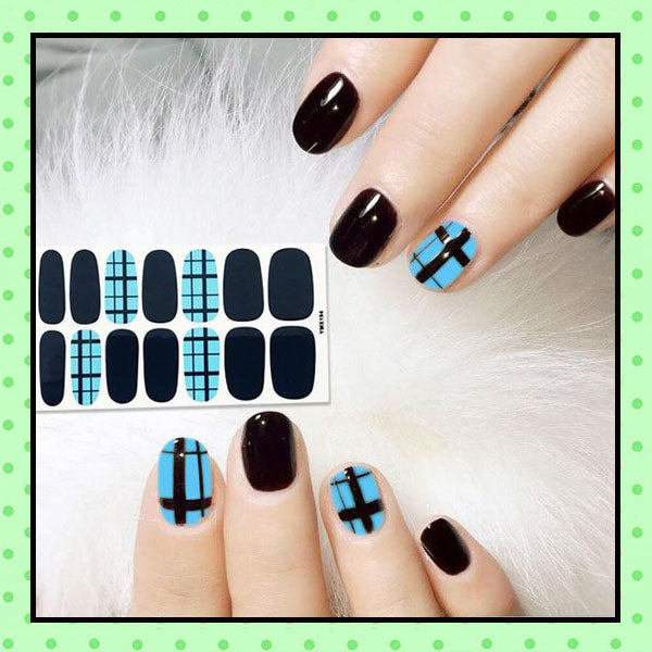stickers d'ongles, nail patch, nail art, vernis à ongles bleu écossais