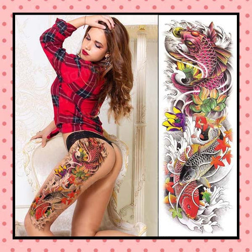 Tatouage éphémère femme, tatouage temporaire, faux tattoo, motif carpes koï