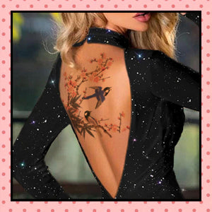 Tatouage éphémère femme, tatouage temporaire, faux tattoo, motif fleurs de cerisier hirondelles