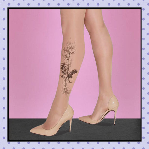 Collant effet tatouage tattoo tights motif aigle arbre