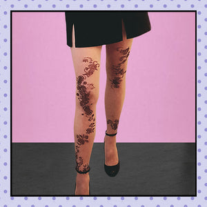 Collant effet tatouage tattoo tights motif fleur de prunier