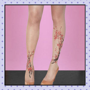 Collant tatouage tattoo tights motif fleurs de cerisier